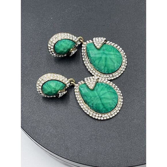 Amrita Singh Gold Tone Austrian Pave Crystal Turquoise Green Teardrop Earrings - Picture 8 of 12